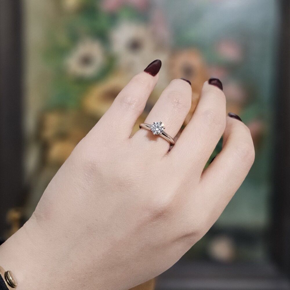 $7500++ Tiffany & Co. Solitaire Platinum Diamond Engagement Ring .62 TCW - Picture 4 of 9